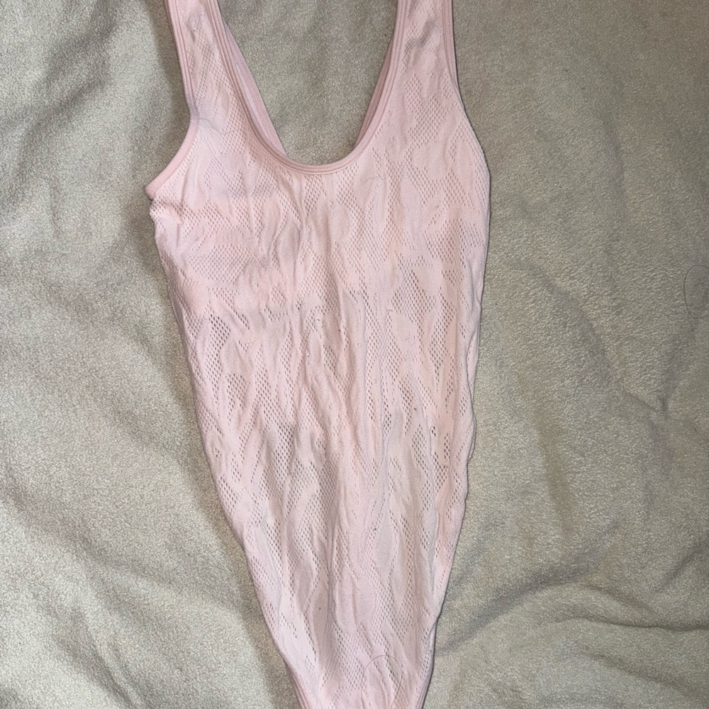 Light Pink Textured Mesh Bodysuit